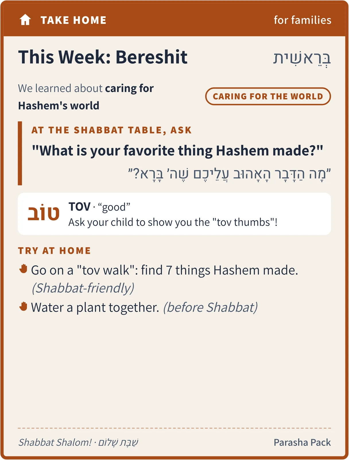 This Week: Bereshit, teacher side